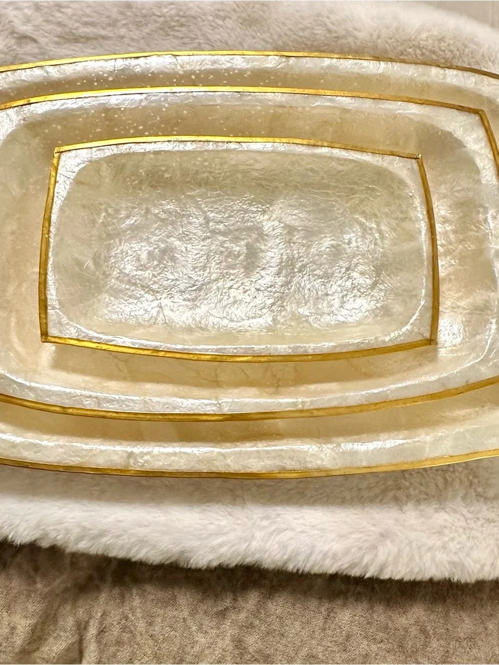 Luxury Capiz Shell Bath Tray with Gold Trim - Cream